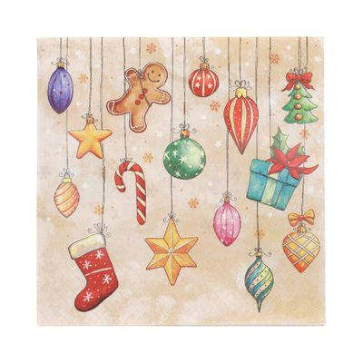 20 Servietten, 3-lagig 1/4-Falz 33 cm x 33 cm "X-Mas Decoration" – Karton (300 St.)