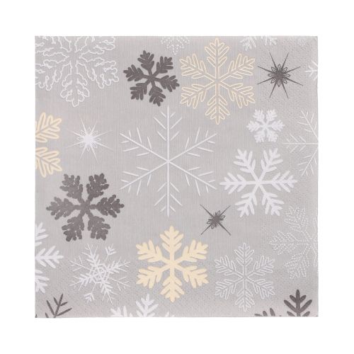 20 Servietten, 3-lagig 1/4-Falz 33 cm x 33 cm &quot;Snowflakes&quot; – Karton (300 St.)