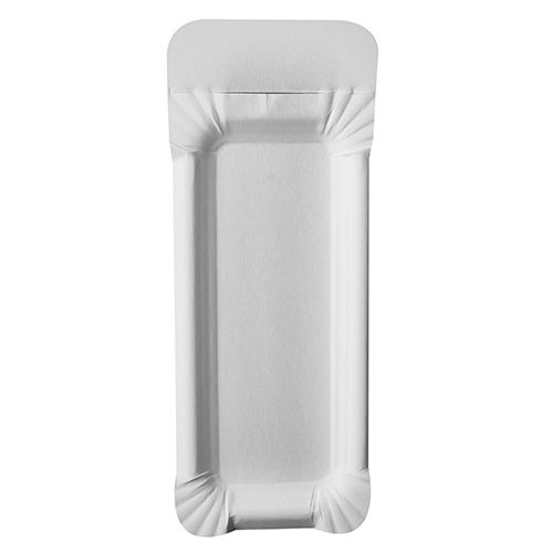 250 Teller, Pappe &quot;pure&quot; eckig 8 cm x 21 cm weiss mit Anfasser – Karton (1000 St.)