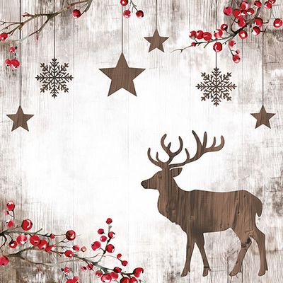 20 Servietten, 3-lagig 1/4-Falz 33 cm x 33 cm &quot;X-Mas Deer&quot; – Karton (300 St.)