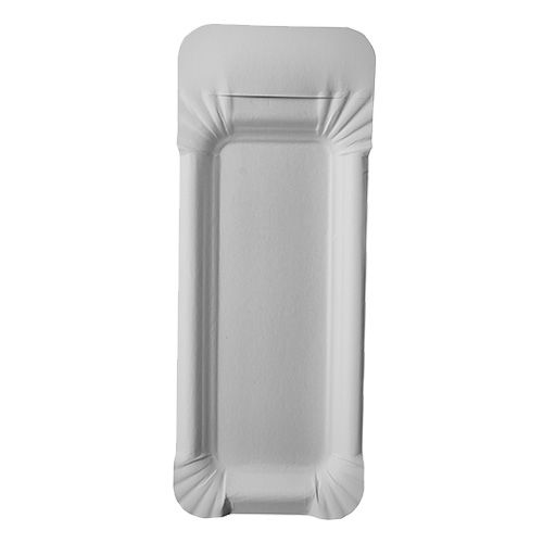 25 Teller, Pappe &quot;pure&quot; eckig 8 cm x 21 cm weiss mit Anfasser – Karton (400 St.)