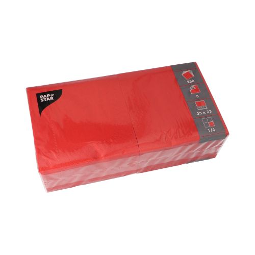 250 Servietten, 3-lagig 1/4-Falz 33 cm x 33 cm rot – Karton (1000 St.)