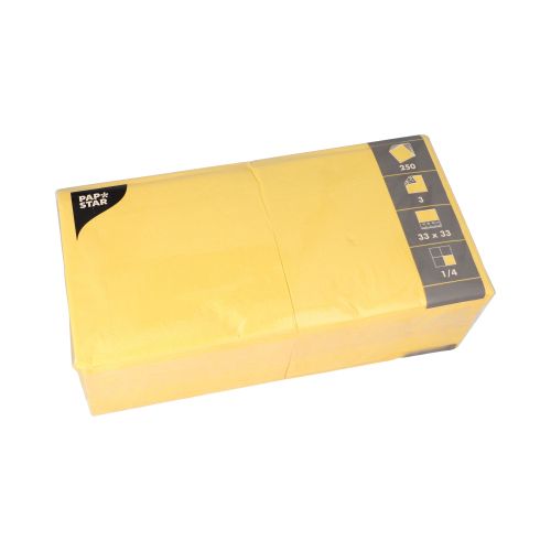250 Servietten, 3-lagig 1/4-Falz 33 cm x 33 cm gelb – Karton (1000 St.)