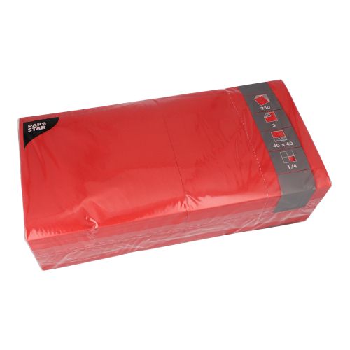 250 Servietten, 3-lagig 1/4-Falz 40 cm x 40 cm rot – Karton (1000 St.)