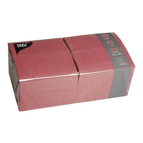 250 Servietten, 3-lagig 1/8-Falz 33 cm x 33 cm bordeaux – Karton (1000 St.)