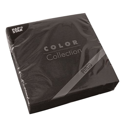 30 Servietten, 2-lagig &quot;PUNTO&quot; 1/4-Falz 38 cm x 38 cm schwarz mikrogeprägt – Karton (540 St.)