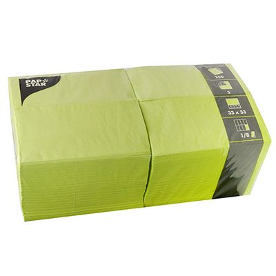 250 Servietten, 3-lagig 1/8-Falz 33 cm x 33 cm limonengrün – Karton (1000 St.)