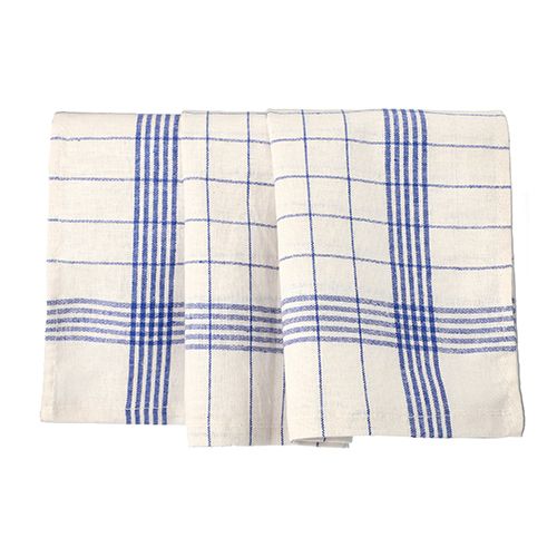 10 Geschirrtücher 70 cm x 50 cm weiss/blau &quot;Halbleinen&quot; – Karton (100 St.)