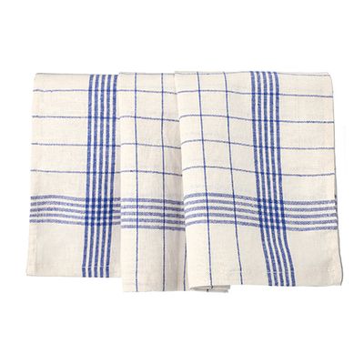 10 Geschirrtücher 70 cm x 50 cm weiss/blau &quot;Halbleinen&quot; – Karton (100 St.)