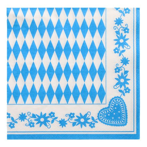50 Servietten, 3-lagig 1/4-Falz 40 cm x 40 cm &quot;Bayrisch Blau&quot; – Karton (400 St.)