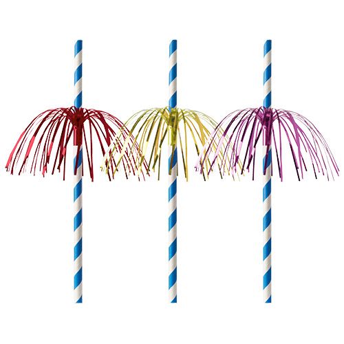 50 Trinkhalme, Papier Ø 6 mm · 20 cm blau/weiss &quot;Fireworks&quot; – Karton (500 St.)