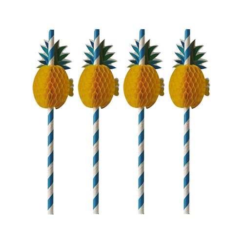 50 Trinkhalme, Papier Ø 6 mm · 20 cm blau/weiss &quot;Pineapple&quot; – Karton (500 St.)