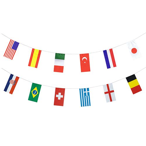 Flaggenkette, Papier 10 m &quot;32 Nations&quot; schwer entflammbar – Karton (10 St.)