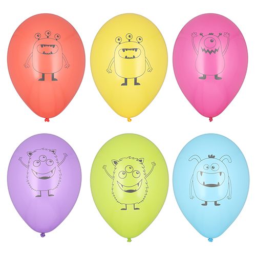 6 Luftballons Ø 29 cm farbig sortiert &quot;Monsters&quot; – Karton (72 St.)