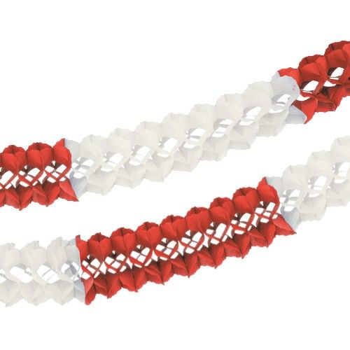 Großraumgirlande, Papier Ø 16 cm · 10 m rot/weiss schwer entflammbar – Karton (5 St.)