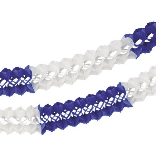 Großraumgirlande, Papier Ø 16 cm · 10 m blau/weiss schwer entflammbar – Karton (5 St.)