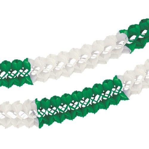 Großraumgirlande, Papier Ø 16 cm · 10 m grün/weiss schwer entflammbar – Karton (5 St.)