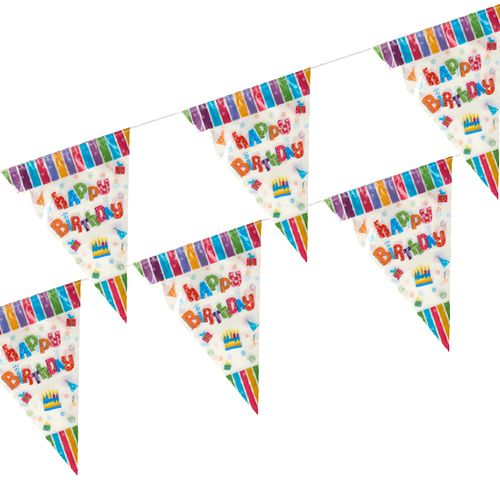 Wimpelkette, Folie 4 m &quot;Happy Birthday&quot; wetterfest – Karton (10 St.)