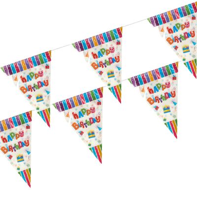 Wimpelkette, Folie 4 m &quot;Happy Birthday&quot; wetterfest – Karton (10 St.)