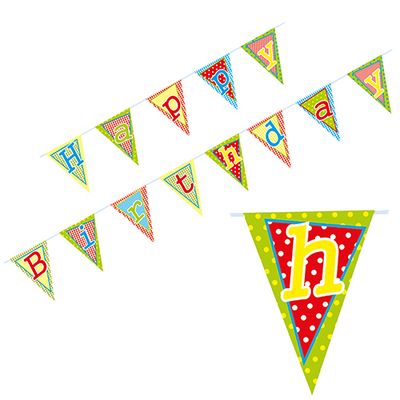 Wimpelkette, Papier 4 m &quot;Happy Birthday&quot; lackiert – Karton (10 St.)