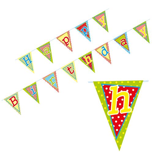 Wimpelkette, Papier 4 m &quot;Happy Birthday&quot; lackiert – Karton (10 St.)