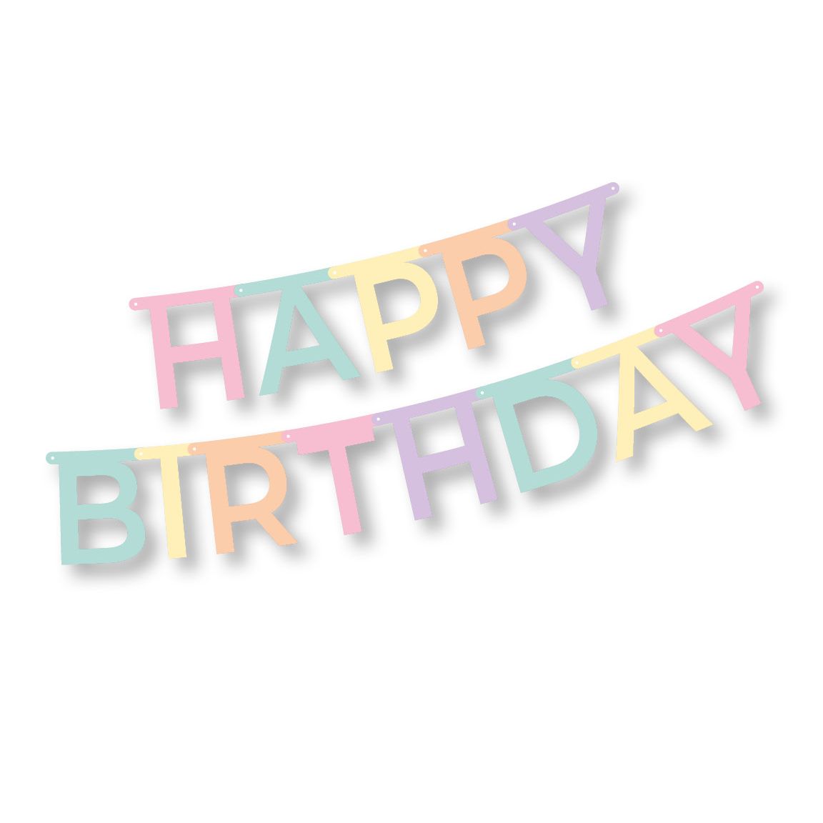 Grußkette 1,8 m x 13,8 cm &quot;Happy Birthday&quot; pastell – Karton (12 St.)