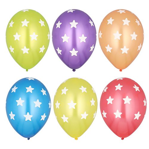 6 Luftballons Ø 29 cm farbig sortiert &quot;Stars&quot; – Karton (72 St.)