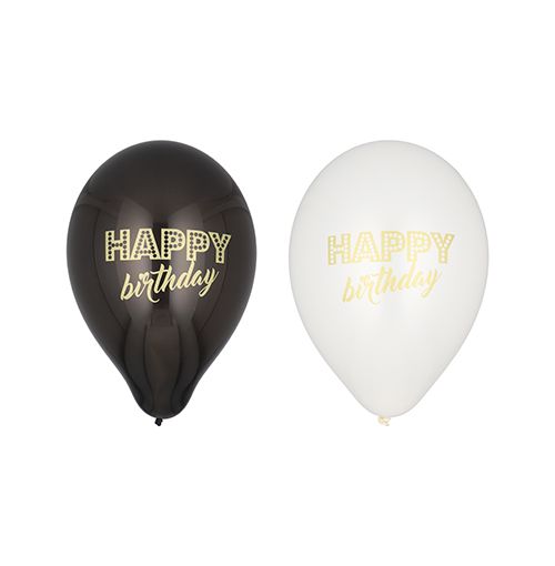 6 Luftballons Ø 25 cm schwarz/weiss &quot;Happy Birthday&quot; – Karton (72 St.)