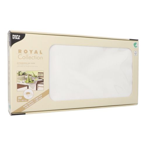 20 Mitteldecken, Tissue &quot;ROYAL Collection&quot; 80 cm x 80 cm weiss – Rolle gesamt ca. 100 m (Karton)