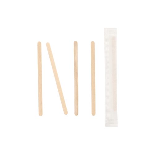 100 Rührstäbchen Holz &quot;pure&quot; 9 cm x 5 mm einzeln gehüllt – Karton (2000 St.)