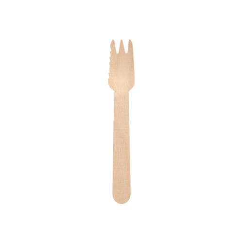 100 Kuchen- und Snackgabeln, Holz &quot;pure&quot; 14 cm mit einseitig gezacktem Rand – Karton (1000 St.)