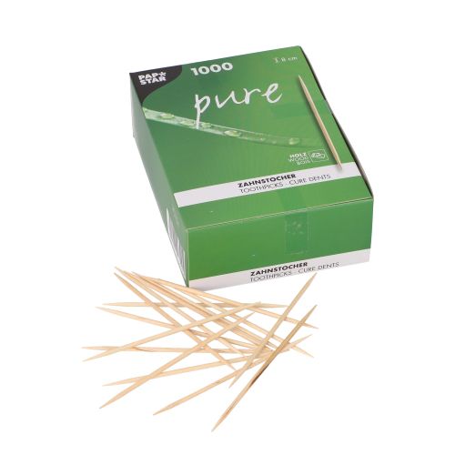 1000 Zahnstocher, Holz &quot;pure&quot; rund 8 cm – Karton (30000 St.)