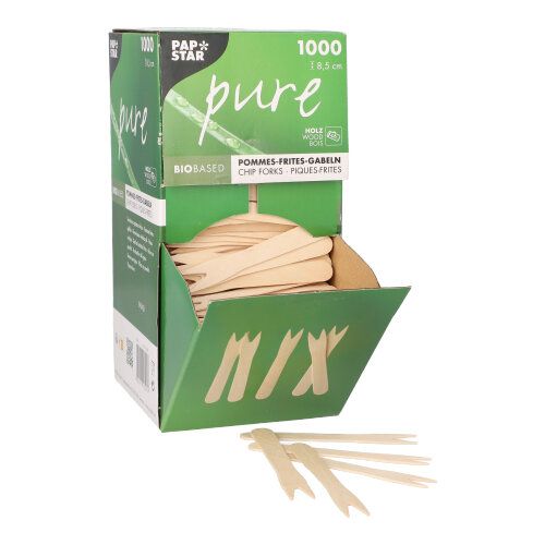 1000 Pommes-Frites-Gabeln, Holz &quot;pure&quot; 8,5 cm – Karton (6000 St.)