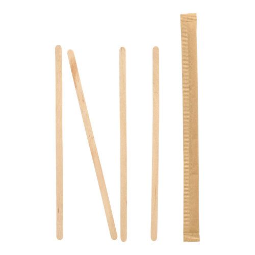 100 Rührstäbchen, Holz &quot;pure&quot; 17,8 cm x 6 mm einzeln gehüllt – Karton (2000 St.)