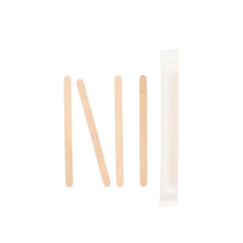 1000 Rührstäbchen, Holz &quot;pure&quot; 9 cm x 6 mm einzeln gehüllt – Karton (10000 St.)