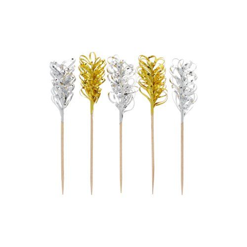 30 Deko-Picker 10,5 cm &quot;Frills&quot; gold / silber – Karton (600 St.)