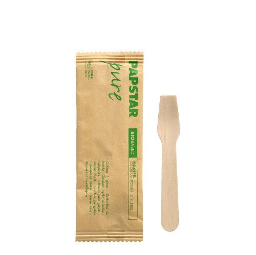 50 Eislöffel, Holz &quot;pure&quot; 9,4 cm einzeln verpackt in Papierbeutel – Karton (500 St.)