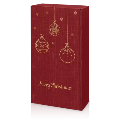 Präsentkarton "Seta Bordeaux Goldkugeln" 2er, Strukturkarton mit Goldprägung