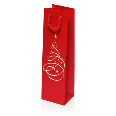 Papiertasche Linea Christbaum Rot 1er mit Goldprägung