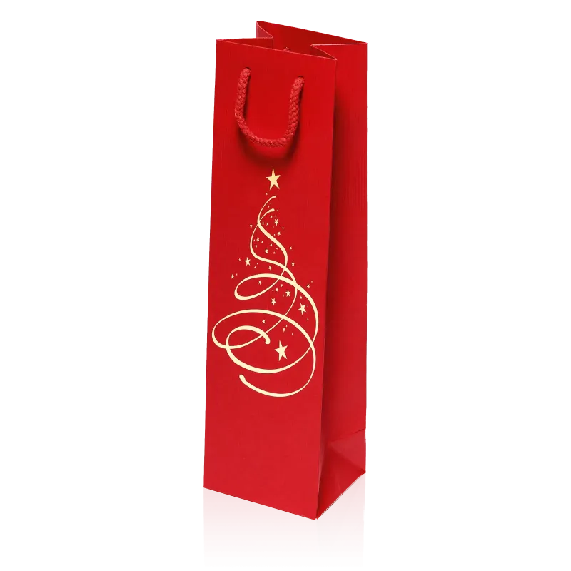 Papiertasche Linea Christbaum Rot 1er mit Goldprägung