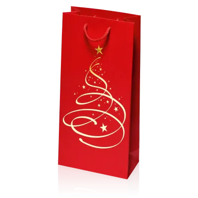 Tragetasche "Linea Christbaum Rot" 2er mit Goldprägung