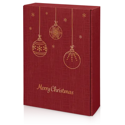 Präsentkarton " Präsentkarton "Seta Bordeaux Goldkugeln" 3er, Strukturkarton mit Goldprägung