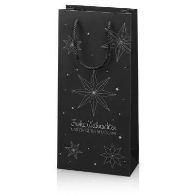 Papiertasche Linea Weihnachtssterne Schwarz 2er