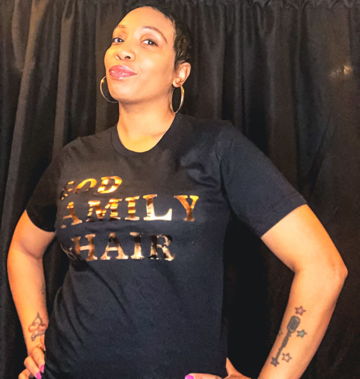 God, family, & hair T shirts