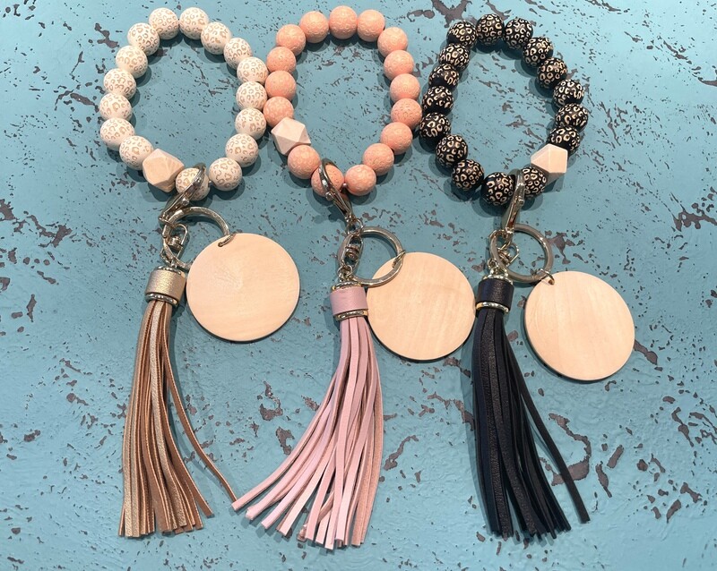 Keychain Leopard Wood Bead Wristlet