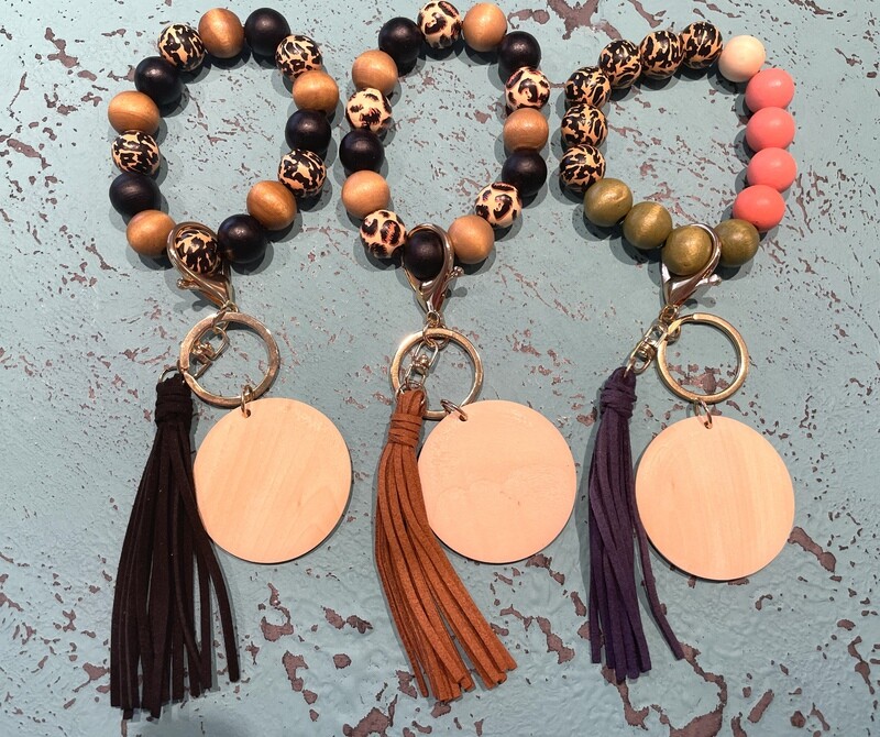 Keychain Animal Print Wood Bead Wristlet