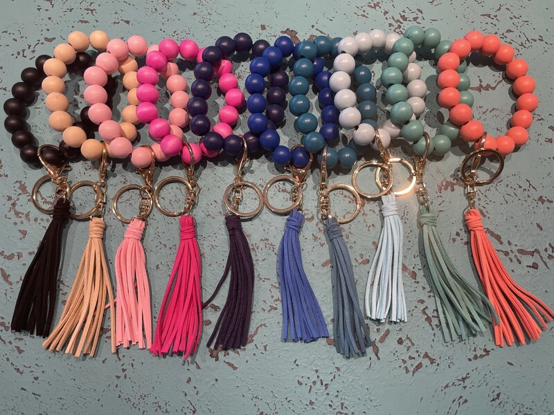 Keychain Solid Color Wood Bead Wristlet