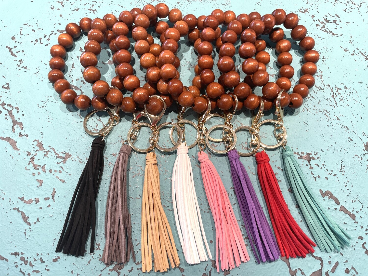 Keychain Brown Wood Bead Wristlet