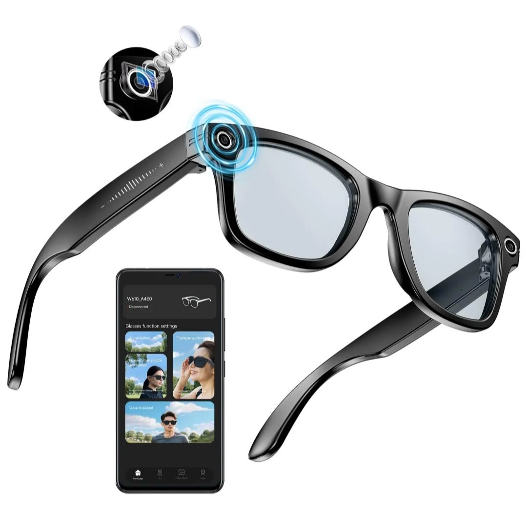 Smart AI Glasses 4K HD Camera with 270mAh Blue Light Glasses Dual-mic Noise Cancellation 800W Anti-Shake Camera Glasses