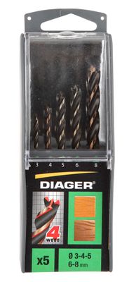 910D-COFFRET SOLO 5PCS BOIS 4POINTES  Ø3-4-5-6-8 DIAGER